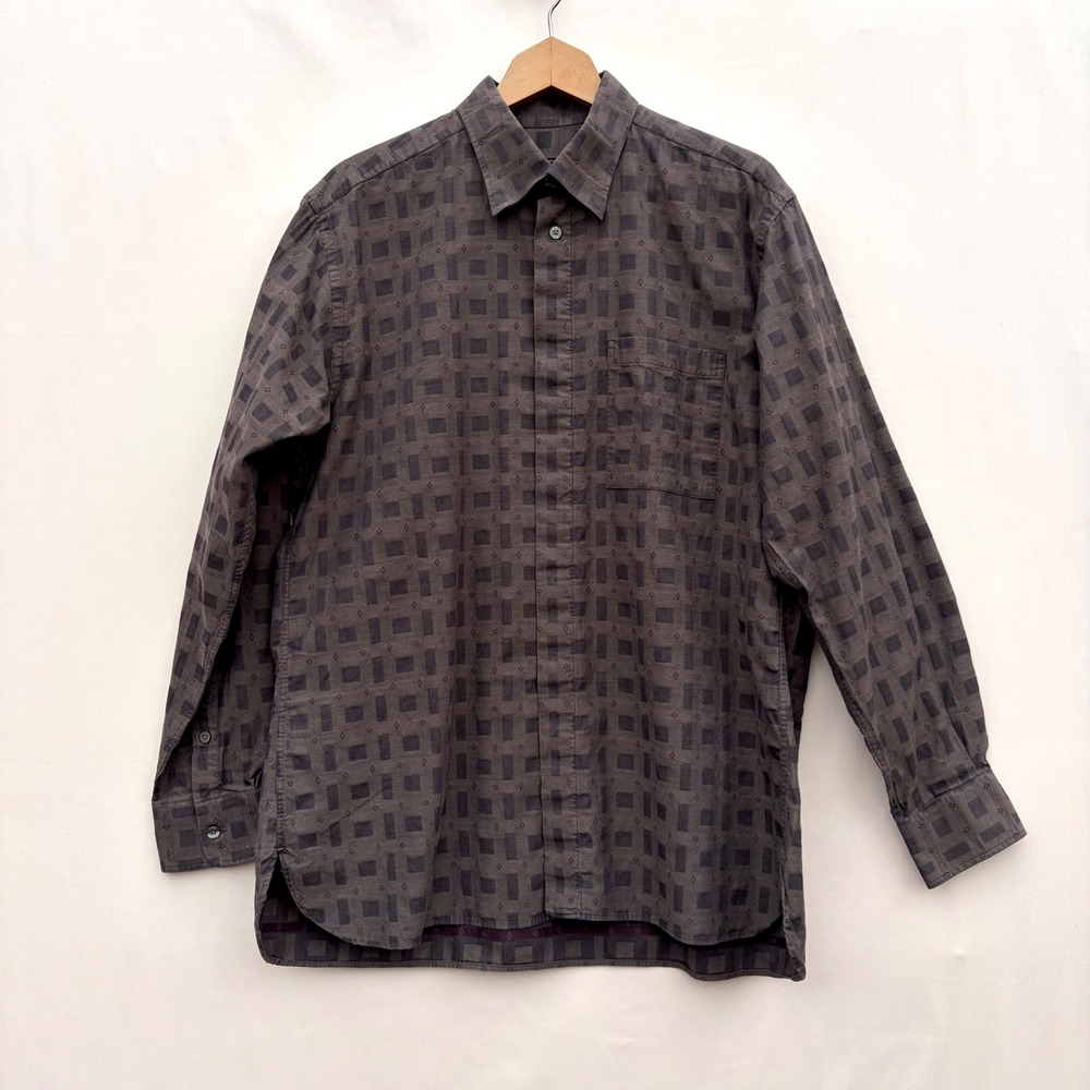 Vintage Ike Behar Button Down Mens L Brown Geometric Print Long Sleeve Shirt L/S